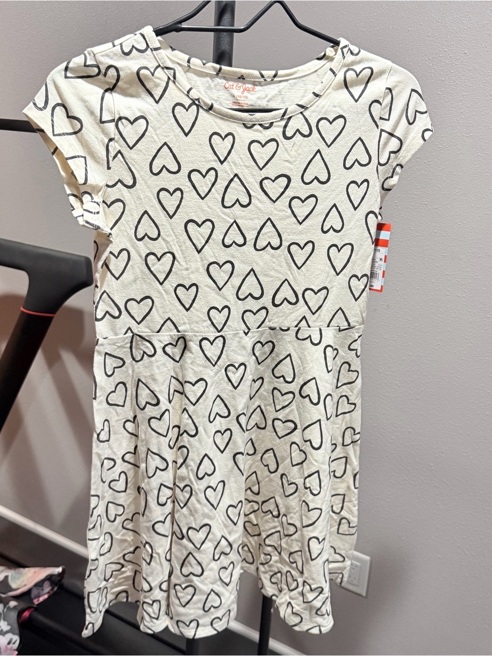 Cat & Jack Cream Dress with Black Heart Print
